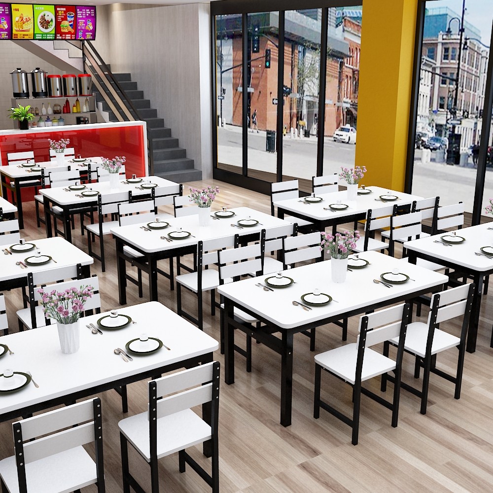 快餐店餐桌椅组合现代简约4人6人小吃店食堂面馆饭店餐馆早餐桌椅