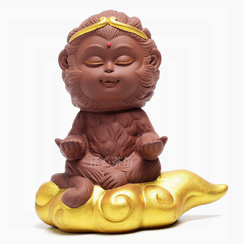紫砂手工齐天大圣孙悟空猴子茶宠摆件精品可养壶托架茶宠摆件