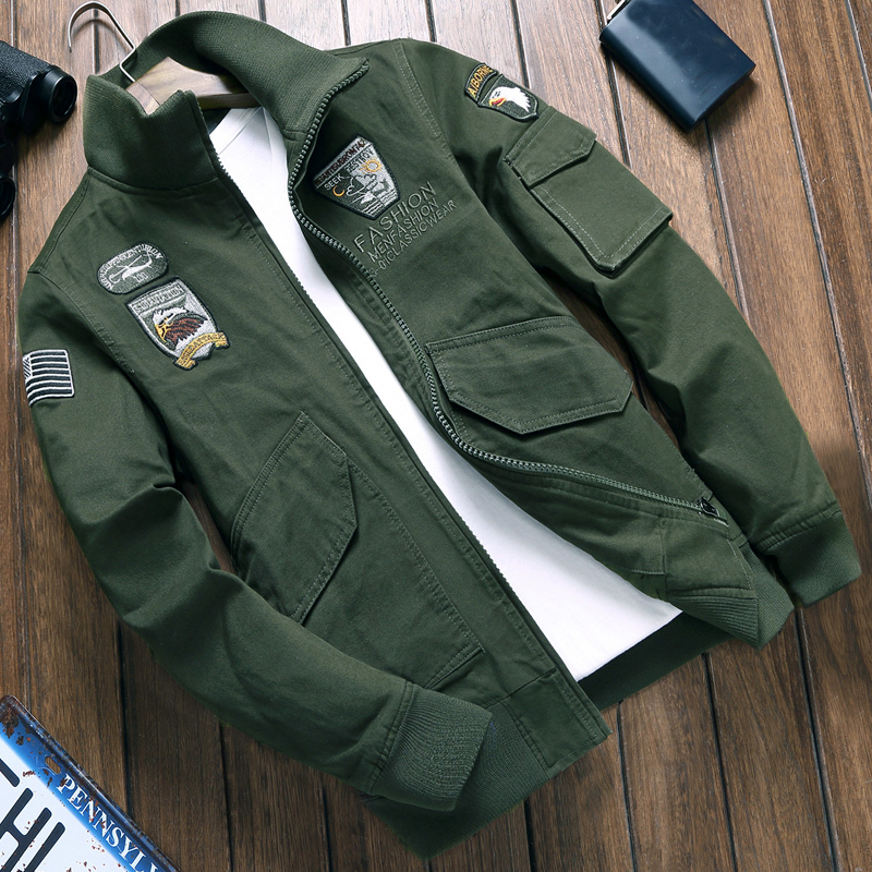 春装薄款夹克男士外套多口袋春秋牛仔春季飞行员中年爸爸工装衣服