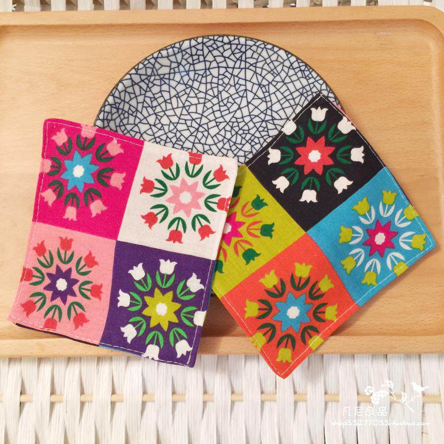 日式和风棉麻印花双层布艺杯垫碗垫餐垫郁金杯垫
