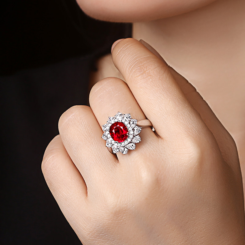 缘彩珠宝202克拉血红红宝石戒指18k金镶095ct水滴手饰