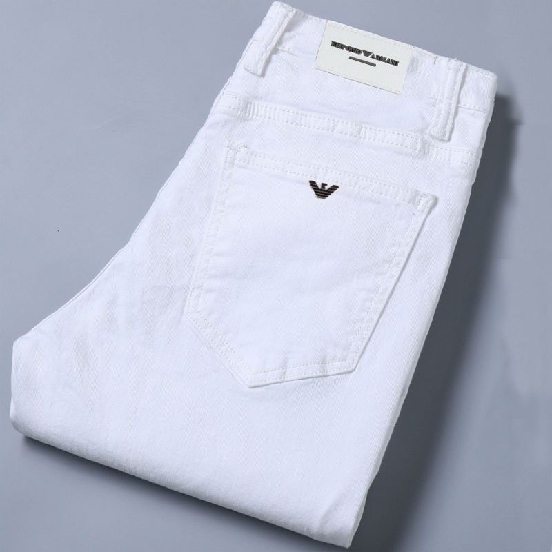 品牌奇 阿玛尼 亚纯白牛仔裤男修身直筒薄款商务休闲男裤弹力长裤