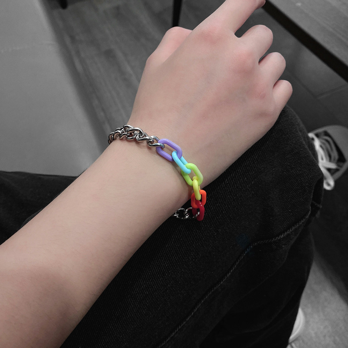 情侣嘻哈六色钛钢彩虹手链手绳同性不掉掉色手链
