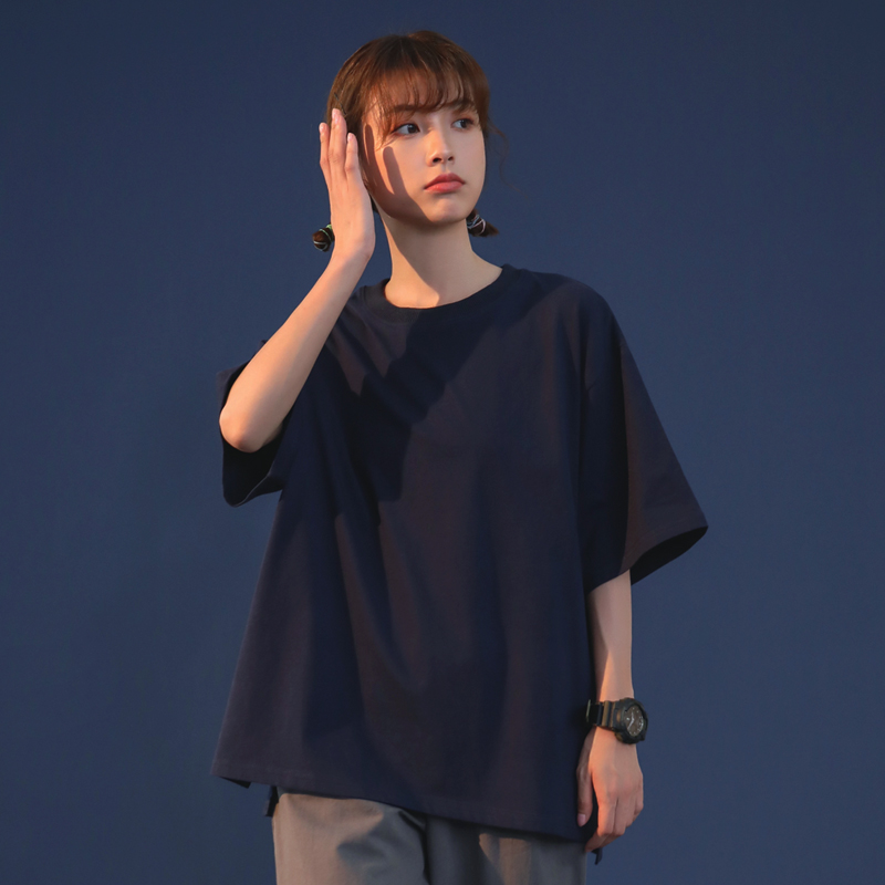 短袖t恤女原宿风2022夏季五分袖体恤韩版宽松bf纯色半袖上衣ins潮