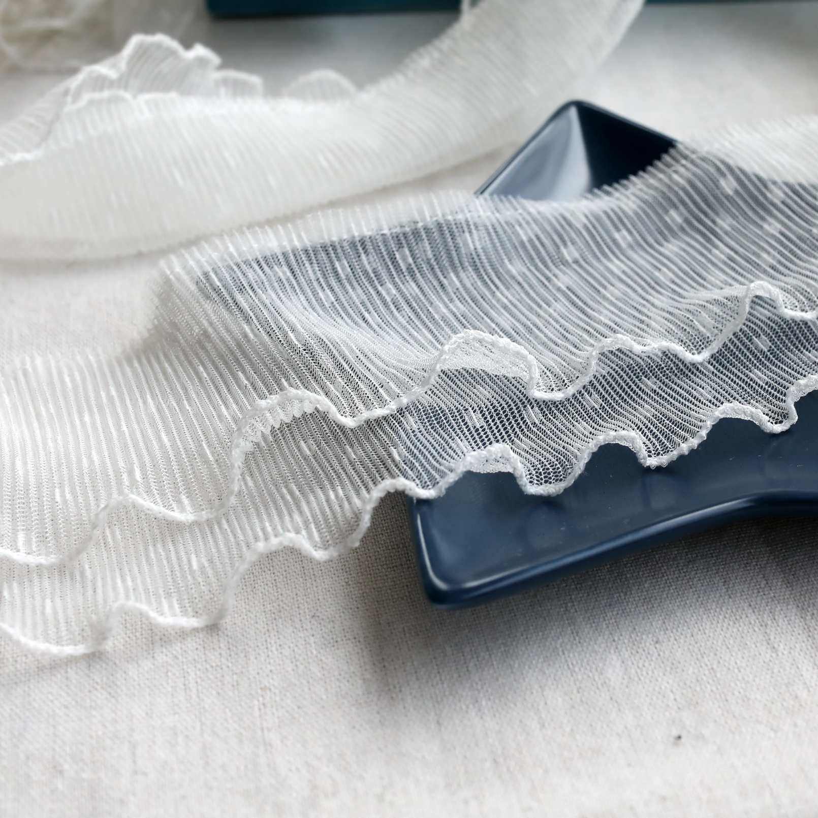 压褶花边辅料11cm圆点点网纱牙褶皱蕾丝丝边花边