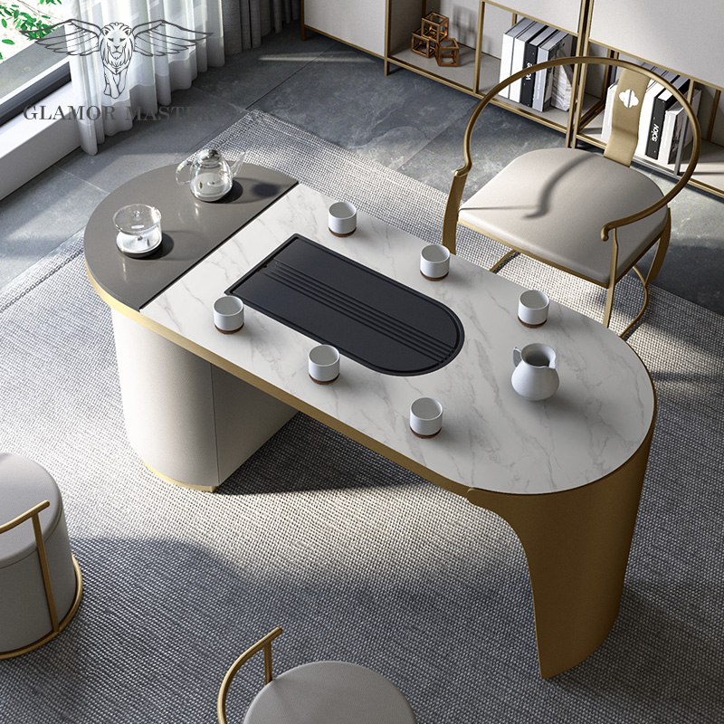 办公室茶桌椅组合极简轻奢茶台简约现代网红时尚功夫岩板茶桌h782