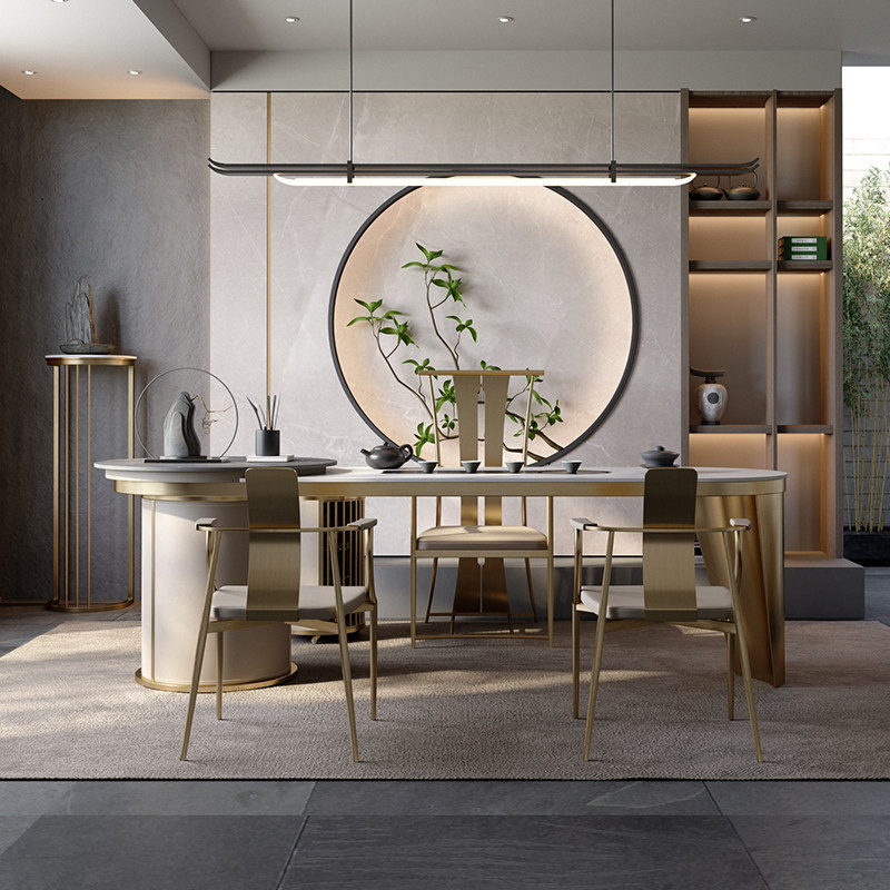 茶桌新中式茶台岩板现代客厅一体套装功夫石头茶几