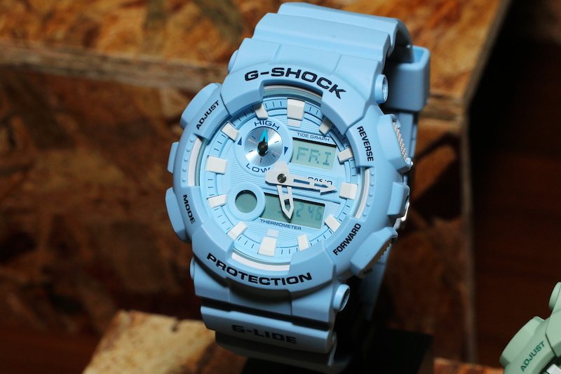 casio卡西欧手表男女防水运动g-shock嫩绿蓝色gax-100csa日韩腕表