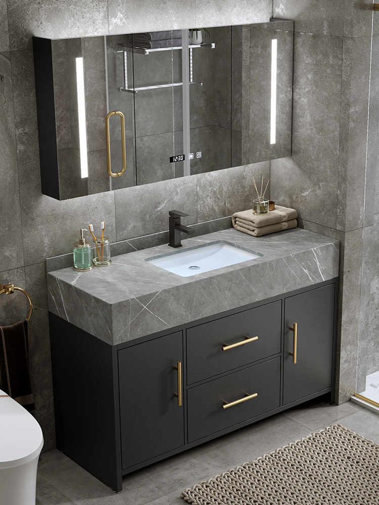 现代简约轻奢岩板浴室柜组合落地式洗手洗脸洗漱台盆浴室柜组合