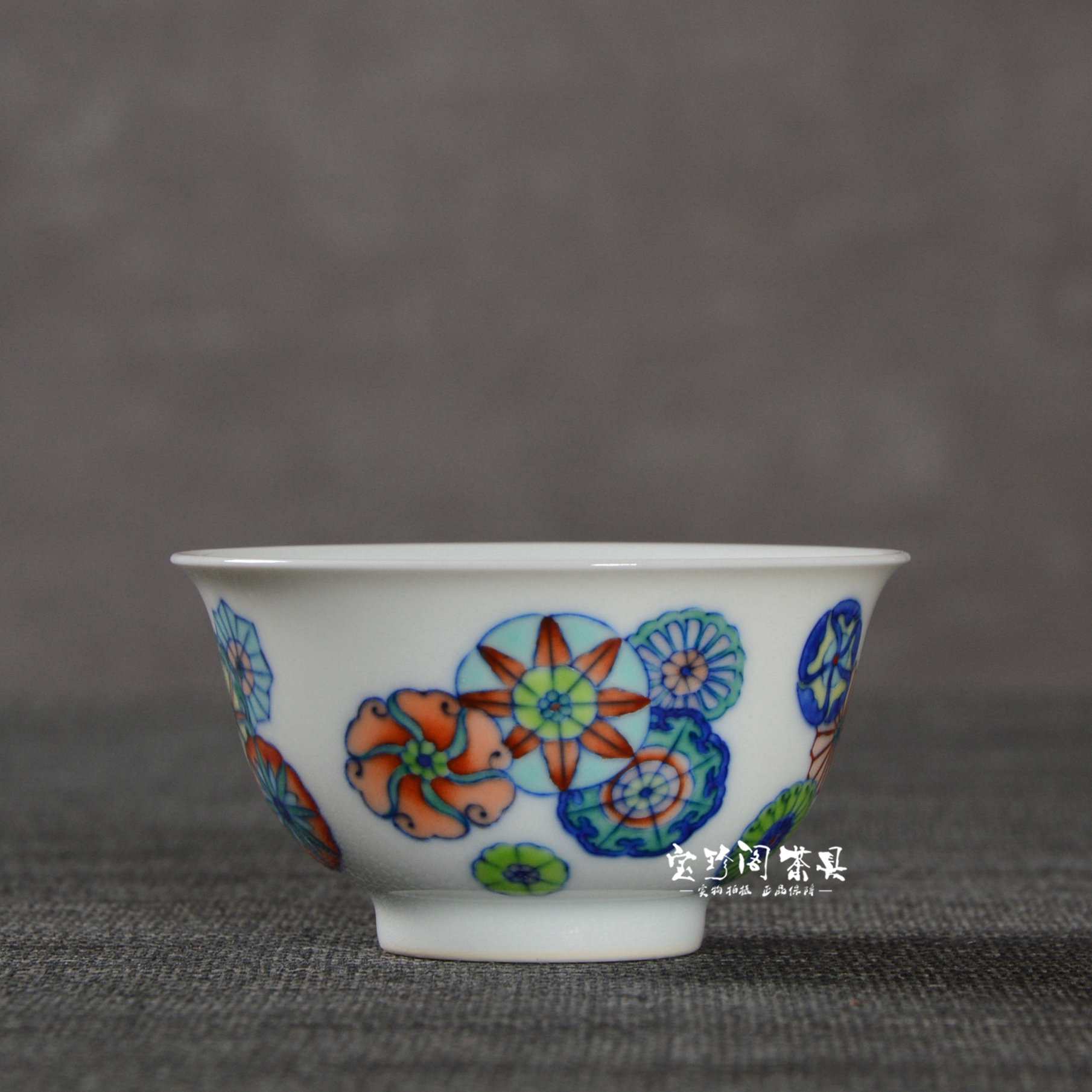 景德镇太朴柴窑青花斗彩皮球花杯手绘仿古五彩茶杯