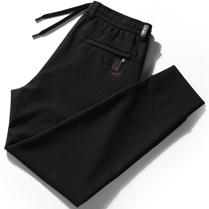 提花暗纹弹力运动裤修身紧口小脚裤抽绳束脚裤青年收口男裤夏装薄