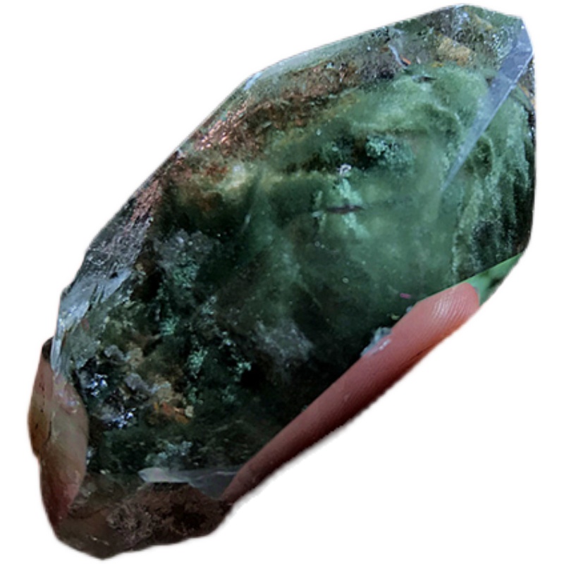 天然特色水晶晶绿幽灵金字塔棱柱原石原矿宝石摆件