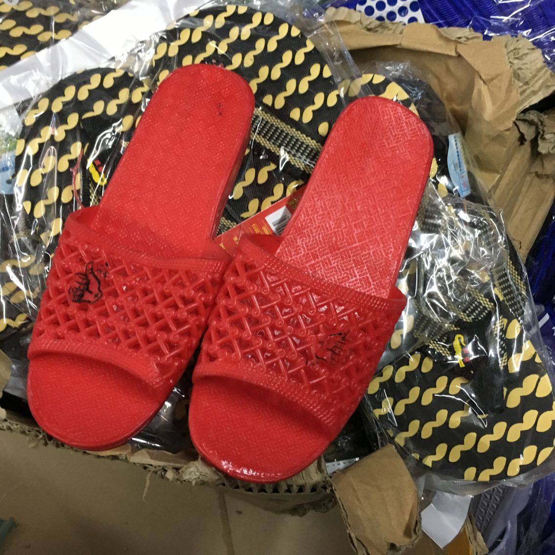 经典80年代回忆中老年人纯塑胶硬质耐磨拖鞋大红色手指女拖鞋