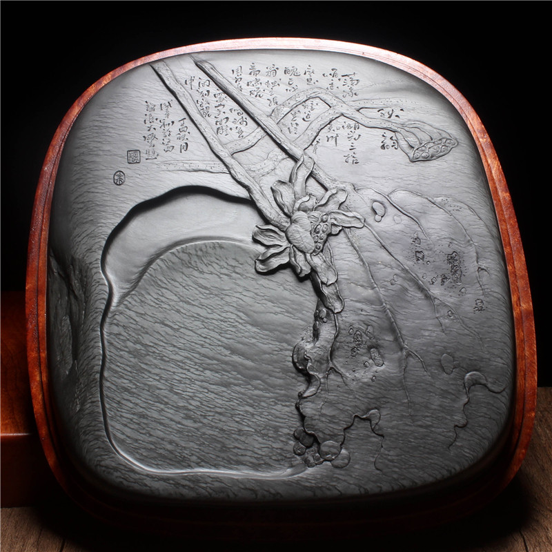 老坑水玄坑水波纹典藏荷叶精品歙砚龙尾砚台砚台