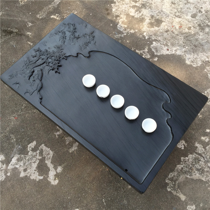 茶台歙砚茶盘精品三仙对弈长方山水手工砚台茶盘