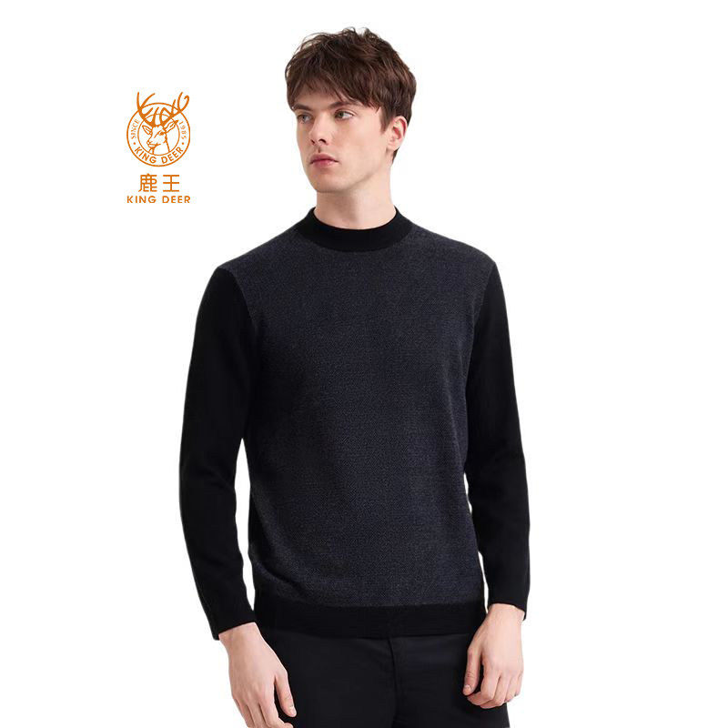 鹿王羊绒衫男士半高高领休闲时尚百搭秋冬季新款高端羊绒套衫