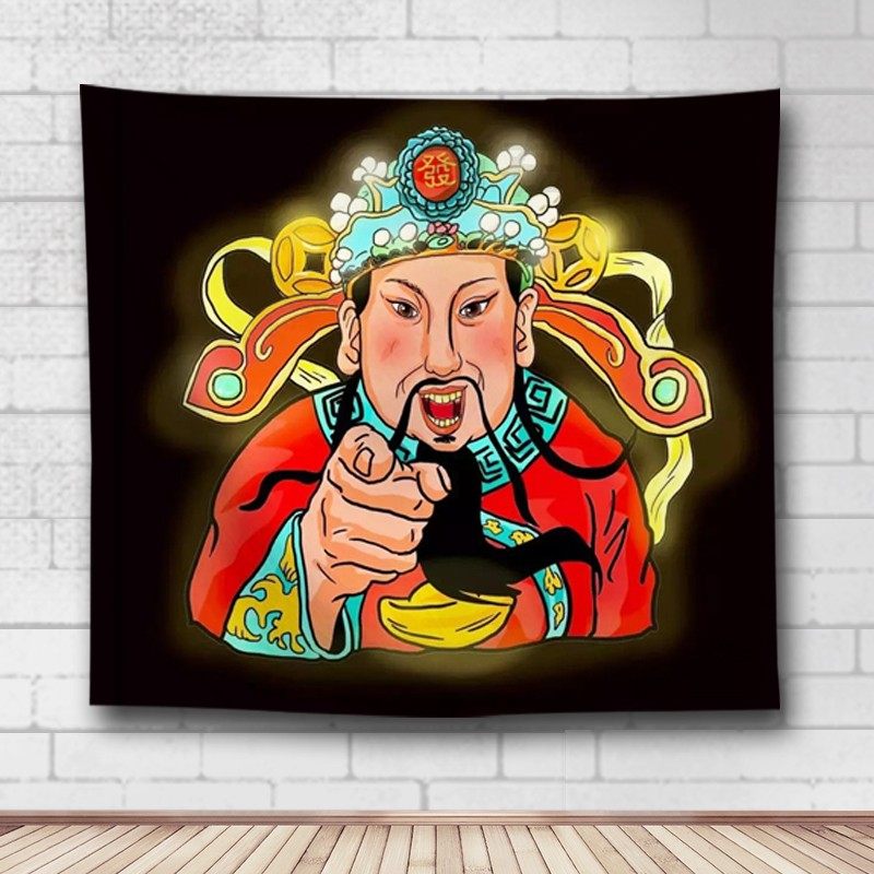 装饰财神爷创意个性过新新年壁饰墙面装饰网网红抖音挂毯