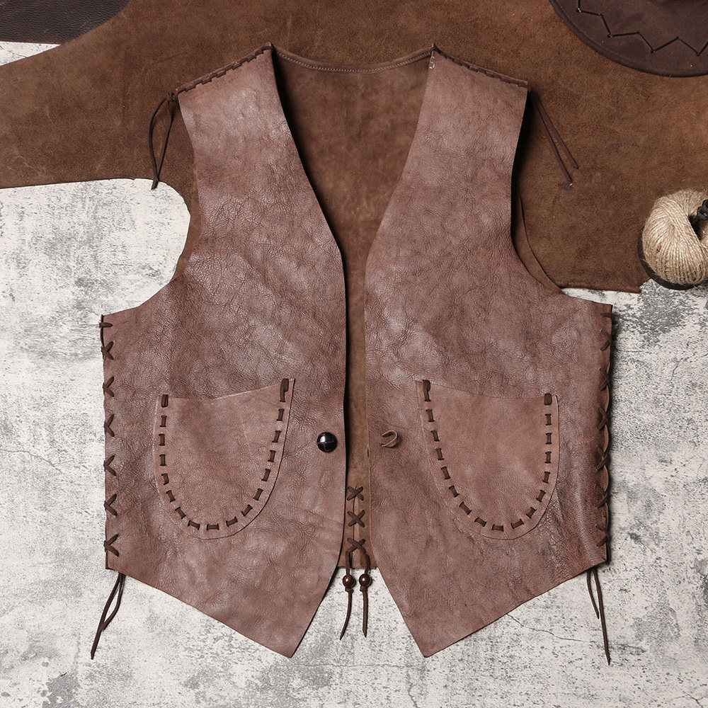 西部骑马牛仔真皮马甲复古两面穿皮坎肩rl背心