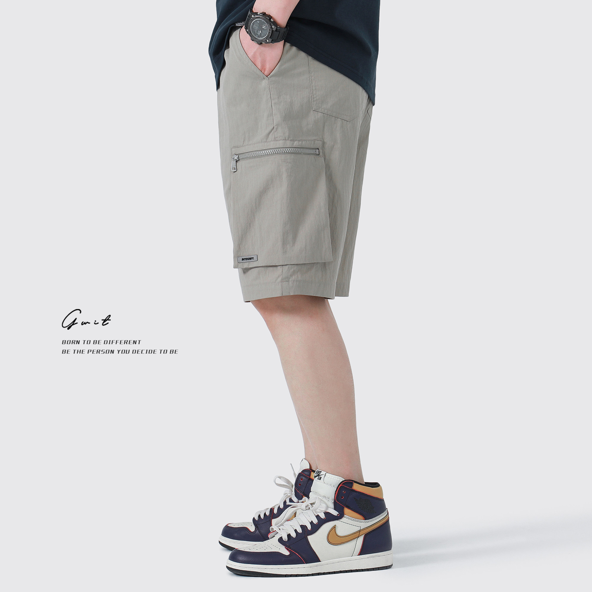 gwit轻磅天然褶肌轻薄夏季新款宽松休闲大口休闲裤