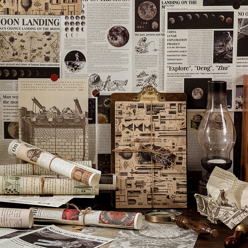 复古文艺期刊刊大尺寸拼贴素材英文报纸电影海报便签本