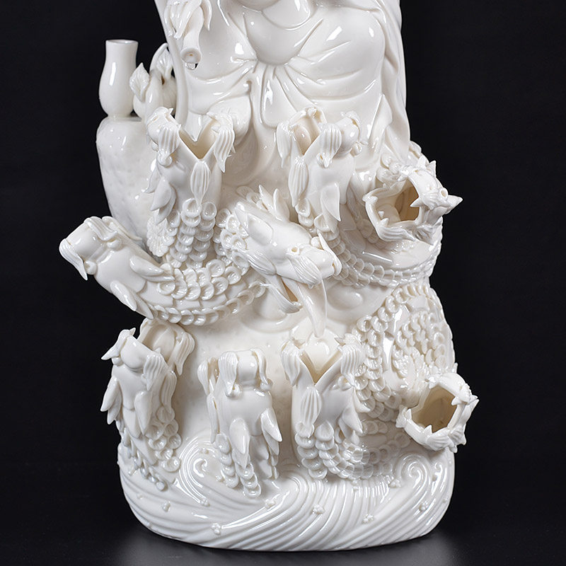 德化德化陶瓷陶瓷器16寸九龙滴水观音菩萨白瓷工艺品摆件