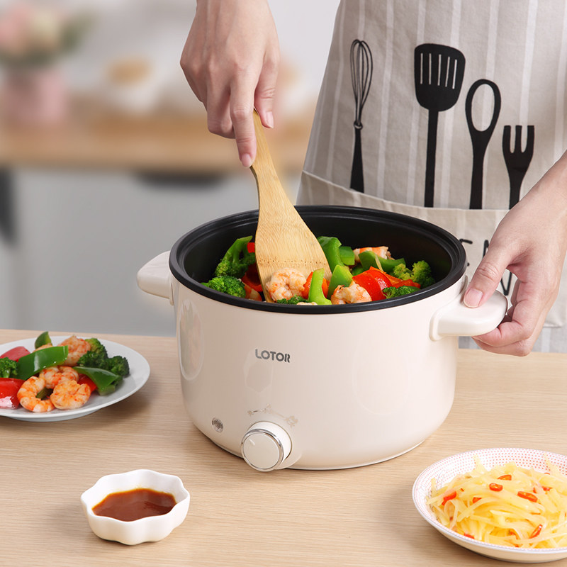 小浣熊电煮锅宿舍炒煮两用小电锅火锅迷你家用多功能插电小锅1人2