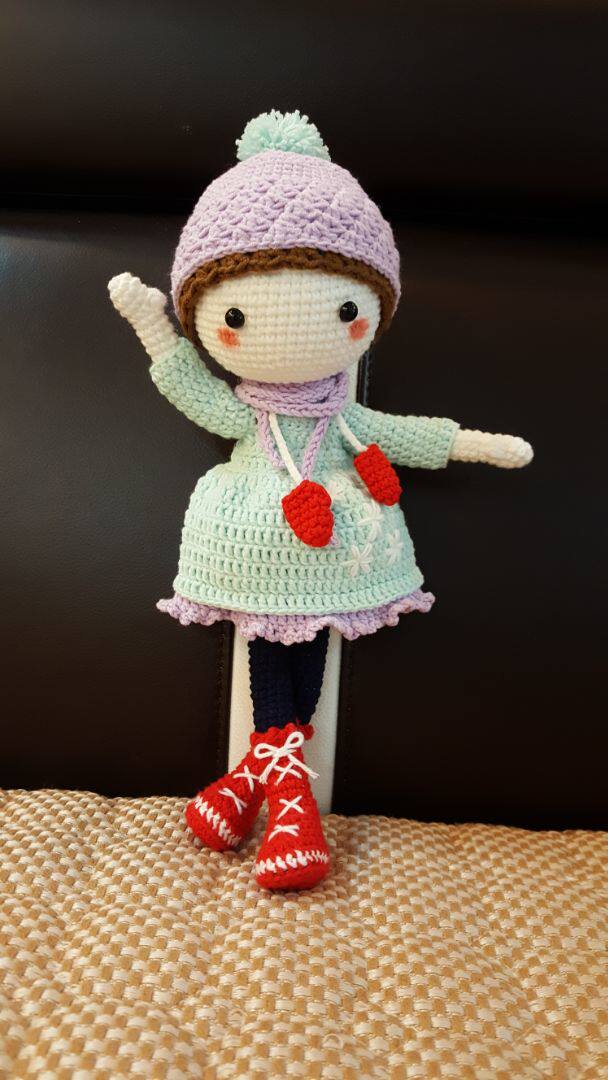 圣诞带帽小女孩娃娃手工diy编织毛线钩针玩偶毛线