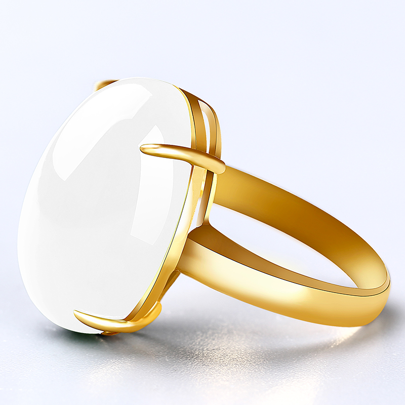 金镶玉戒指7000年和田18k女士天然羊脂白玉戒带手饰