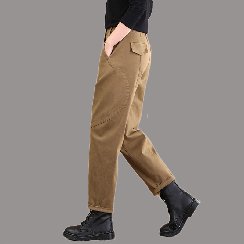 休闲裤女宽松萝卜哈伦裤高腰显瘦显高松紧腰纯棉秋冬加绒工装裤