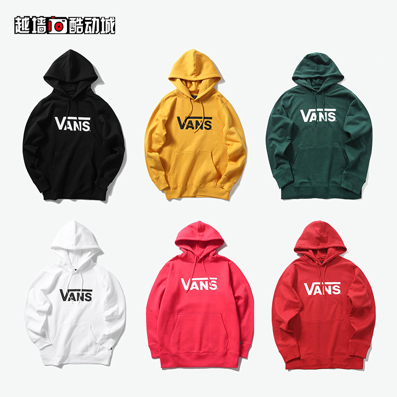 越墙VANS范斯经典LOGO黑白红绿黄色男女套头连帽卫衣VN0A3TXI50X