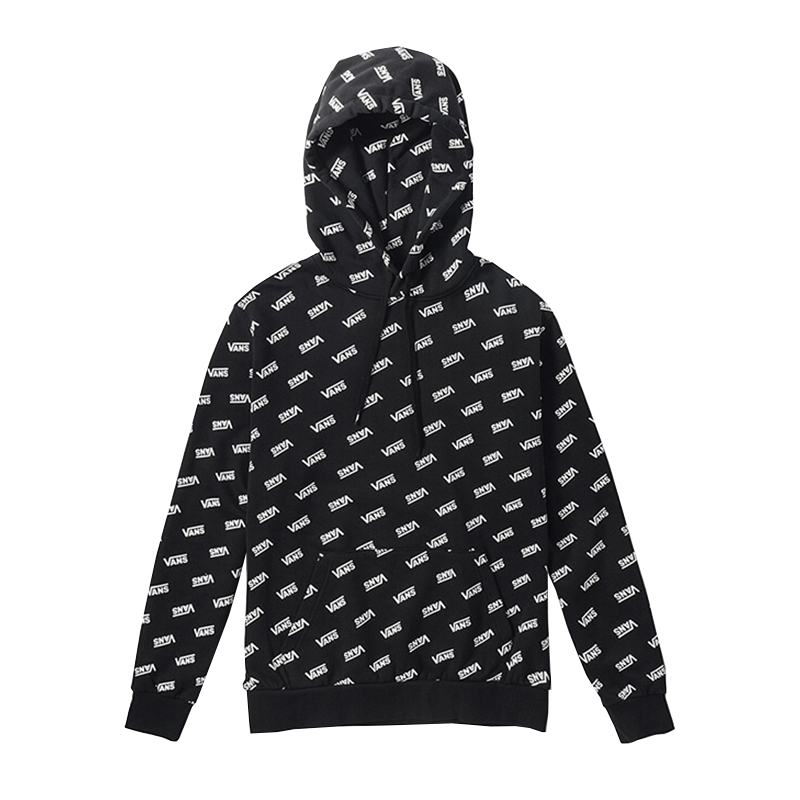 越墙vans范斯男女款logo印花黑色帽衫休闲连帽运动卫衣