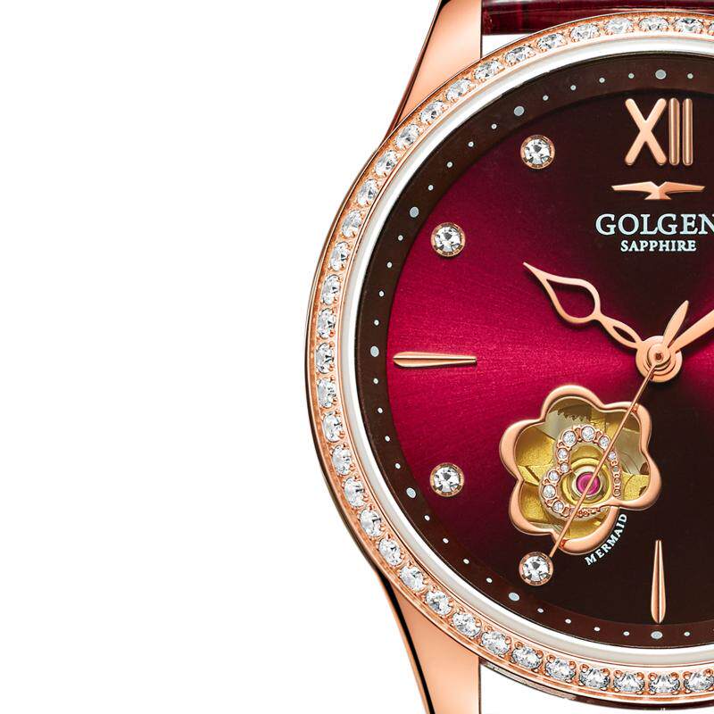 古尊手表女士皮带透视窗自动机械表潮流镂空时尚真皮防水女表6179