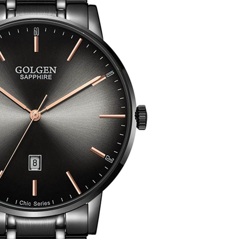 新款golgen古尊手表男士黑色石英表钢带腕表个性国产腕表