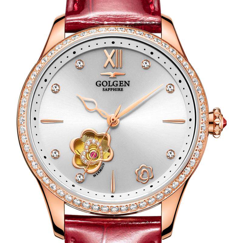 古尊手表女士皮带透视窗自动机械表潮流镂空时尚真皮防水女表6179