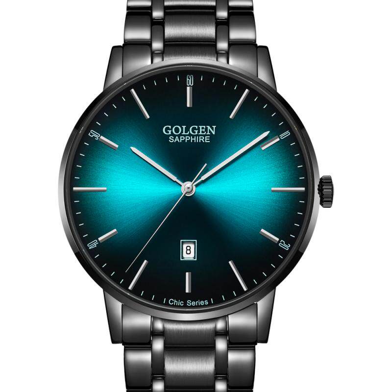 新款golgen古尊手表男士黑色石英表钢带腕表个性国产腕表