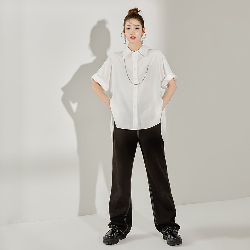 2020夏季新品纯色链条设计清凉的丝质短袖衬衫 xss007356