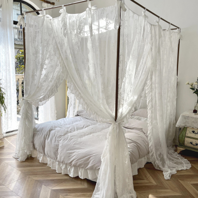 家用白色蕾丝开门落地18m宫廷民宿法式床幔公主蚊帐