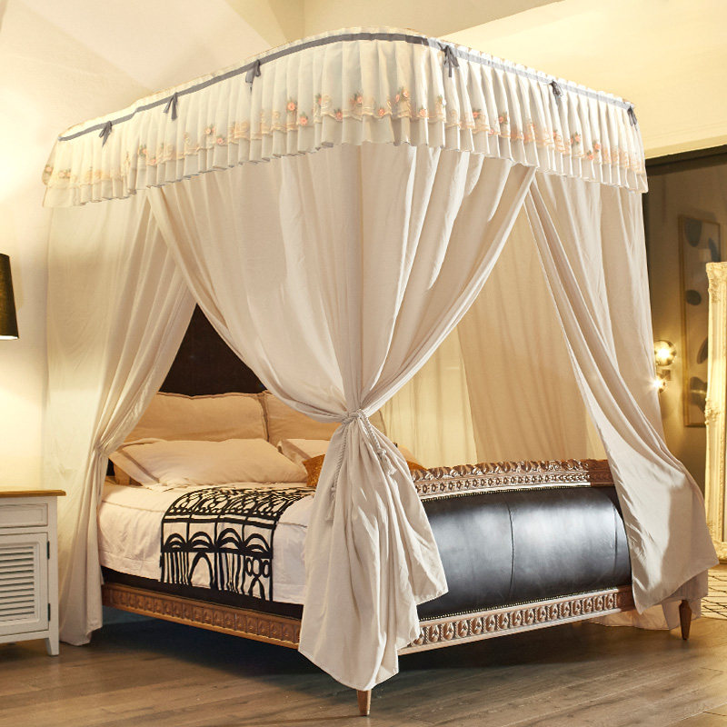 家用u型导轨蚊帐床幔四周遮光单帷幔15米18m床三开门酒店民宿用