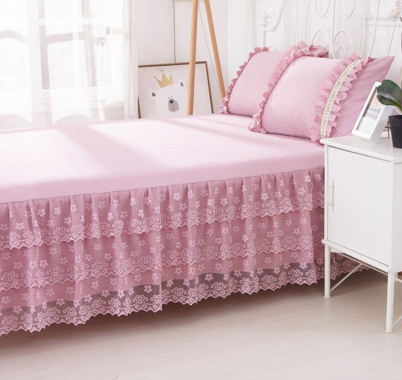 粉色公主蕾丝床裙春夏花边床单韩版少女心家家用床裙