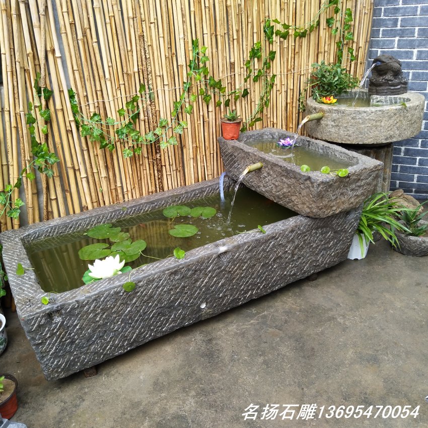 石槽鱼缸养鱼水槽石盆老牛槽马槽洗手盆花盆旧石器流水景观摆件