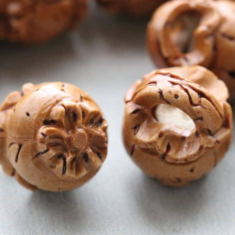 桃核龙纹雕刻富贵花福锁梅花摇篮红绳手链配件木雕