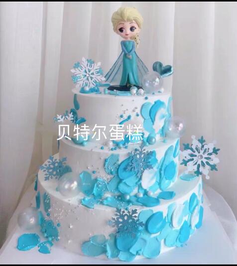 ins网红儿童女孩爱莎安娜公主3层生日蛋糕上海同城新鲜生日蛋糕
