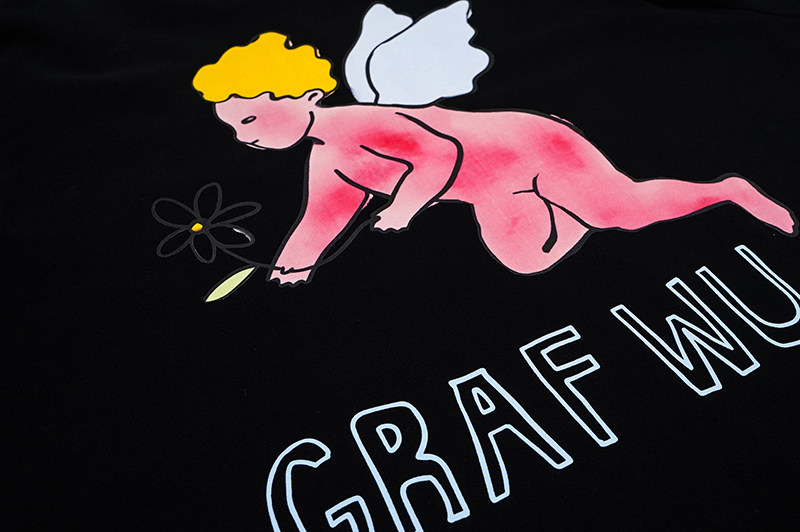 graf原创品牌水彩粉红金发拿着雏菊菊的小天使t恤