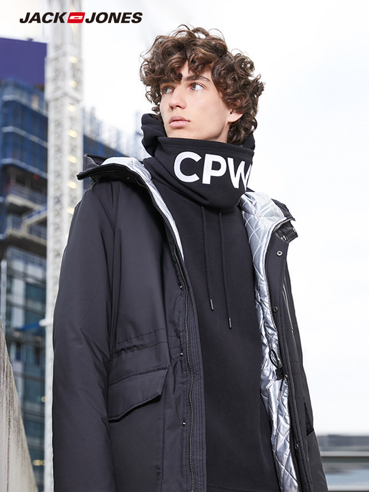 [聚]jackjones杰克琼斯新款男潮保暖工装中长款羽绒服218312518
