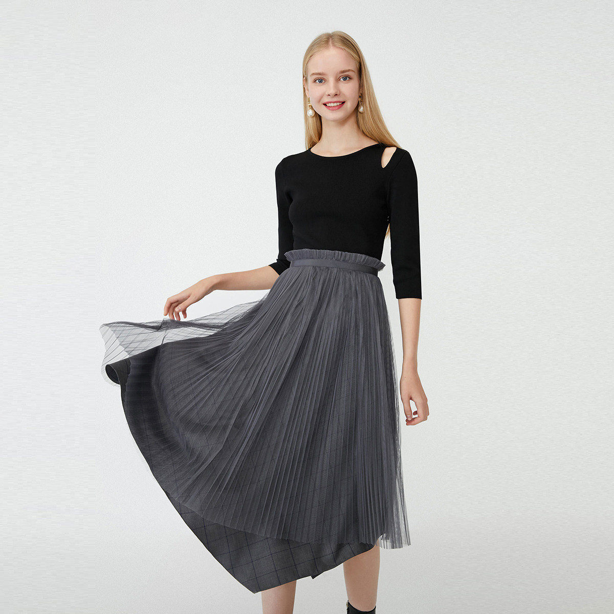 3件95折veromoda新款复古古格纹可纱裙针织连衣裙