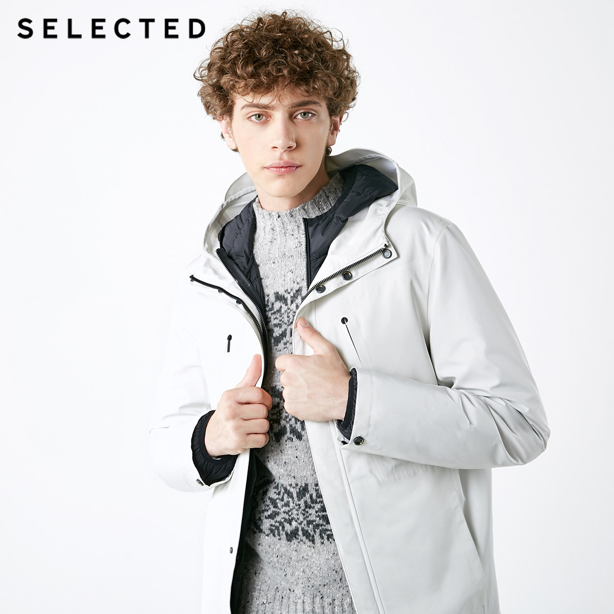绫致selected思莱德男可拆卸内胆短款羽绒服s|418412536