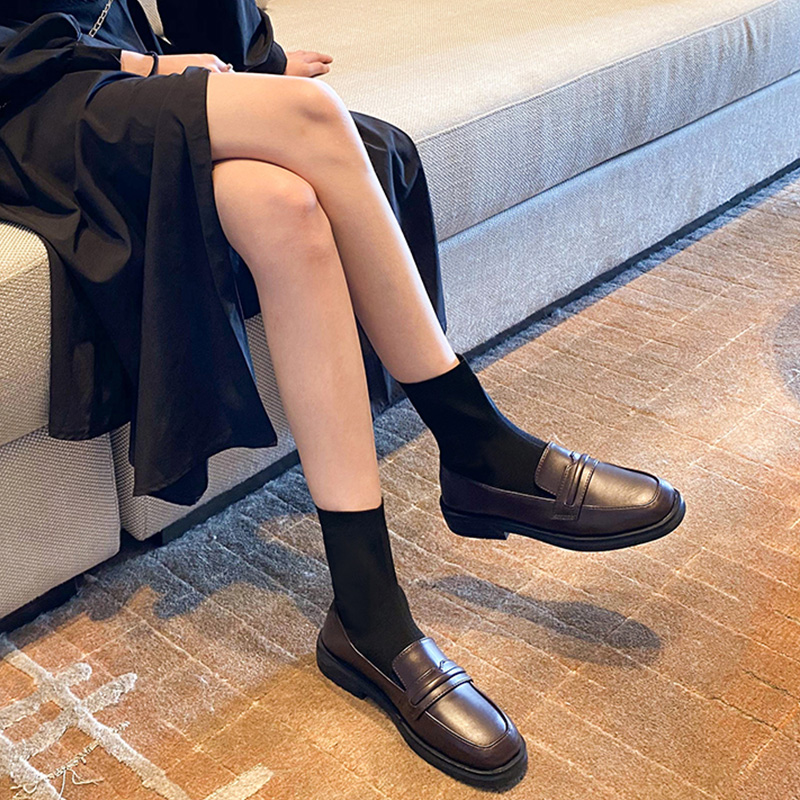 弹力袜靴女复古瘦瘦长筒秋冬英伦皮鞋袜子短靴时装靴