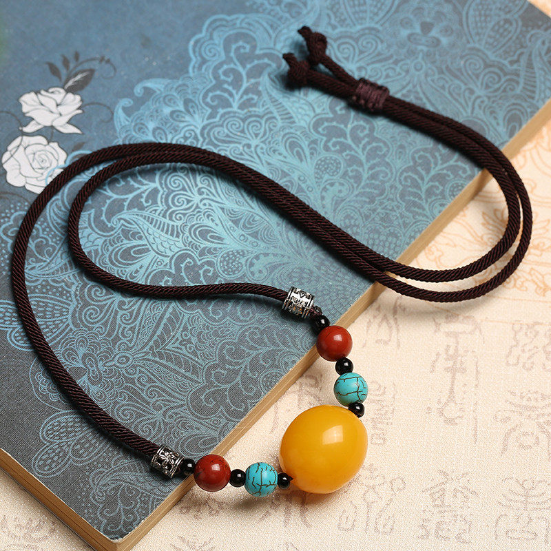 仿蜜蜡挂横穿挂脖锁骨手工编织男士女款项链项链