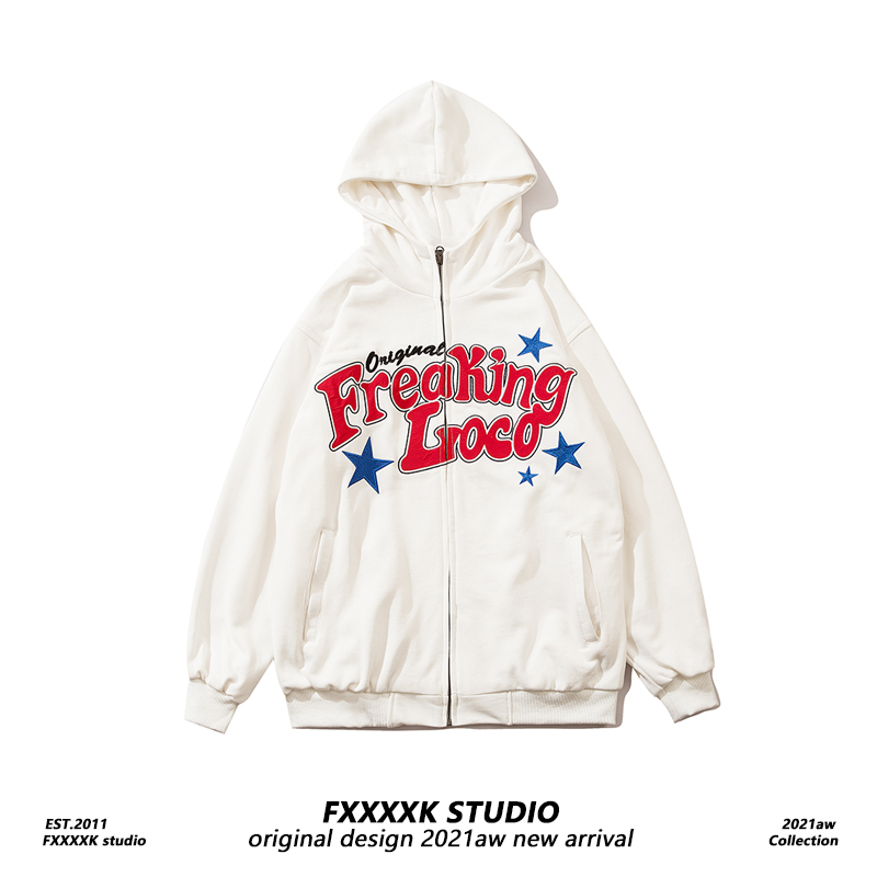 FXK 美式hiphop复古潮牌vintage古着连帽开衫男oversize外 套