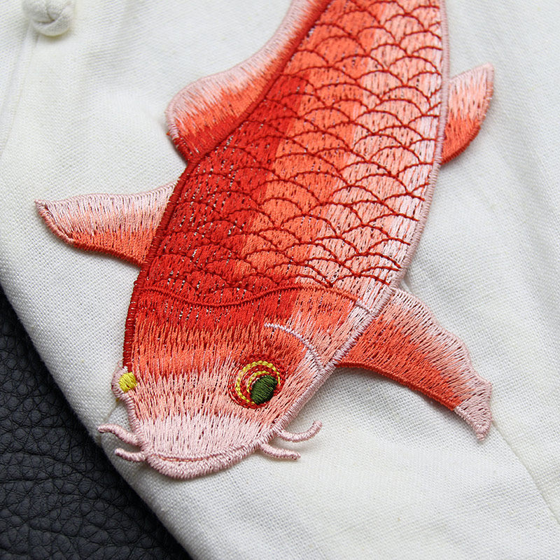 刺绣红鲤鱼胶布衣服补丁服装设计手工diy定制装饰布贴
